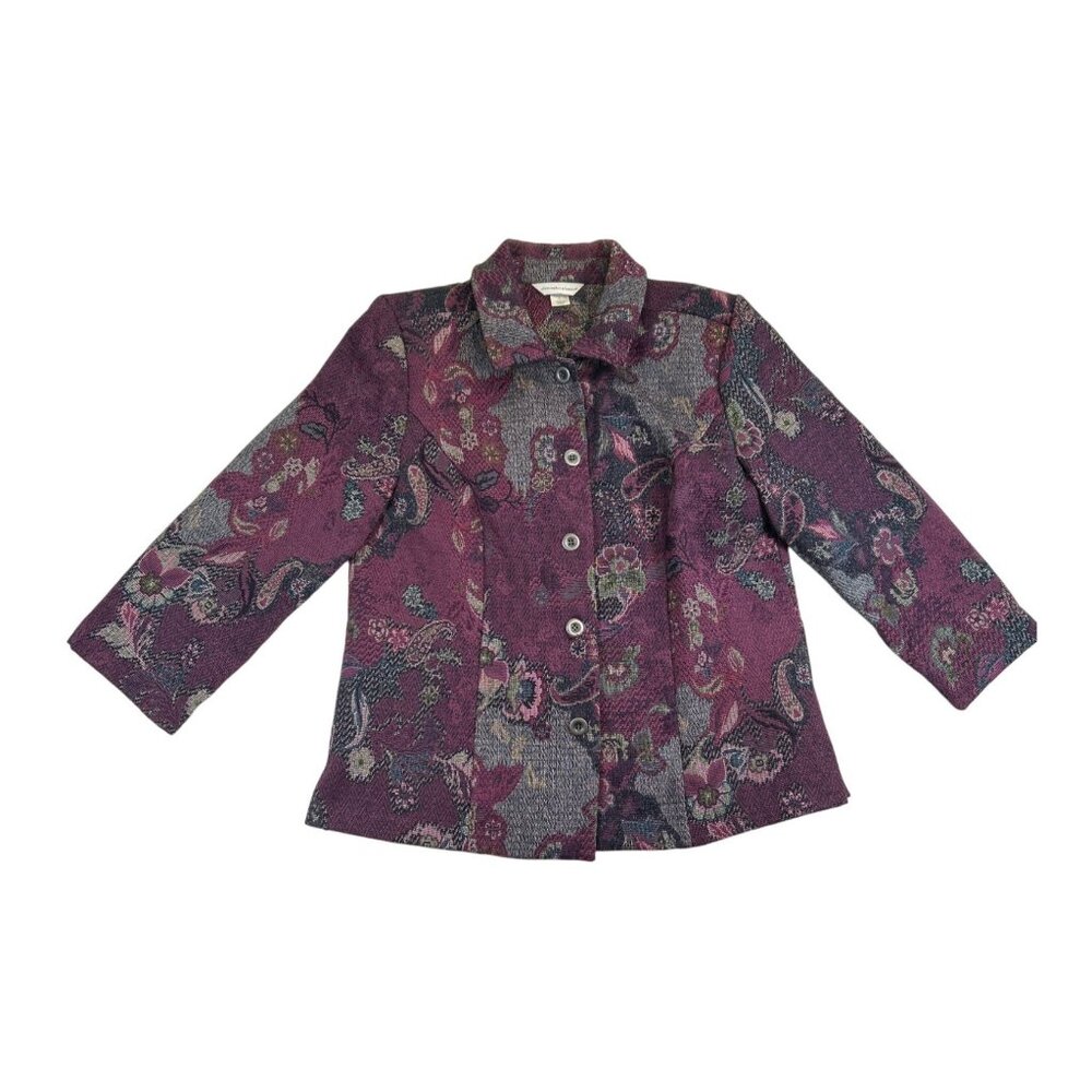 Christopher & Banks Blazer Womens‎ Large Purple Gray Tapestry Brocade Floral
